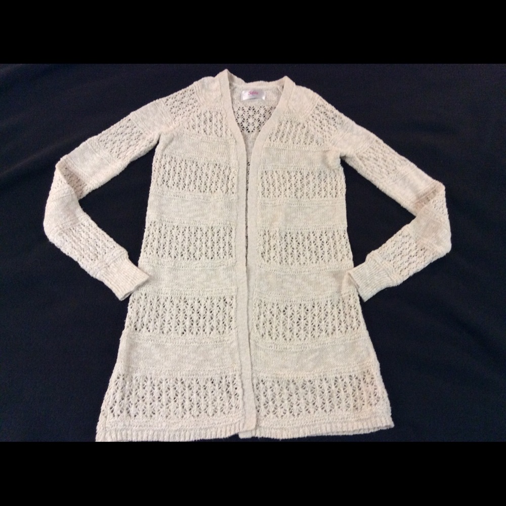 Justice Long Open Front Loose Knit Gold Sweater